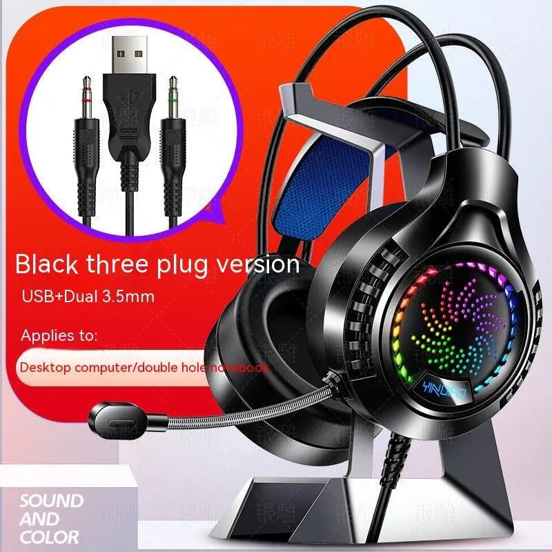 Silver Eagle Q7 head-mounted USB gaming headset with microphone and luminous channel for immersive gaming experiences, available at High Tech Trends.